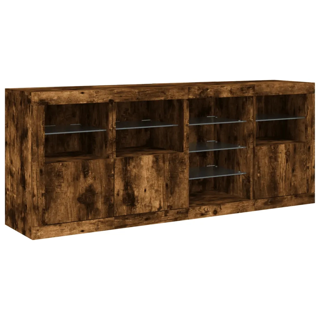 Credenza con Luci LED-Buffet-Armadio da cucina Rovere Fumo 164x37x67 cm