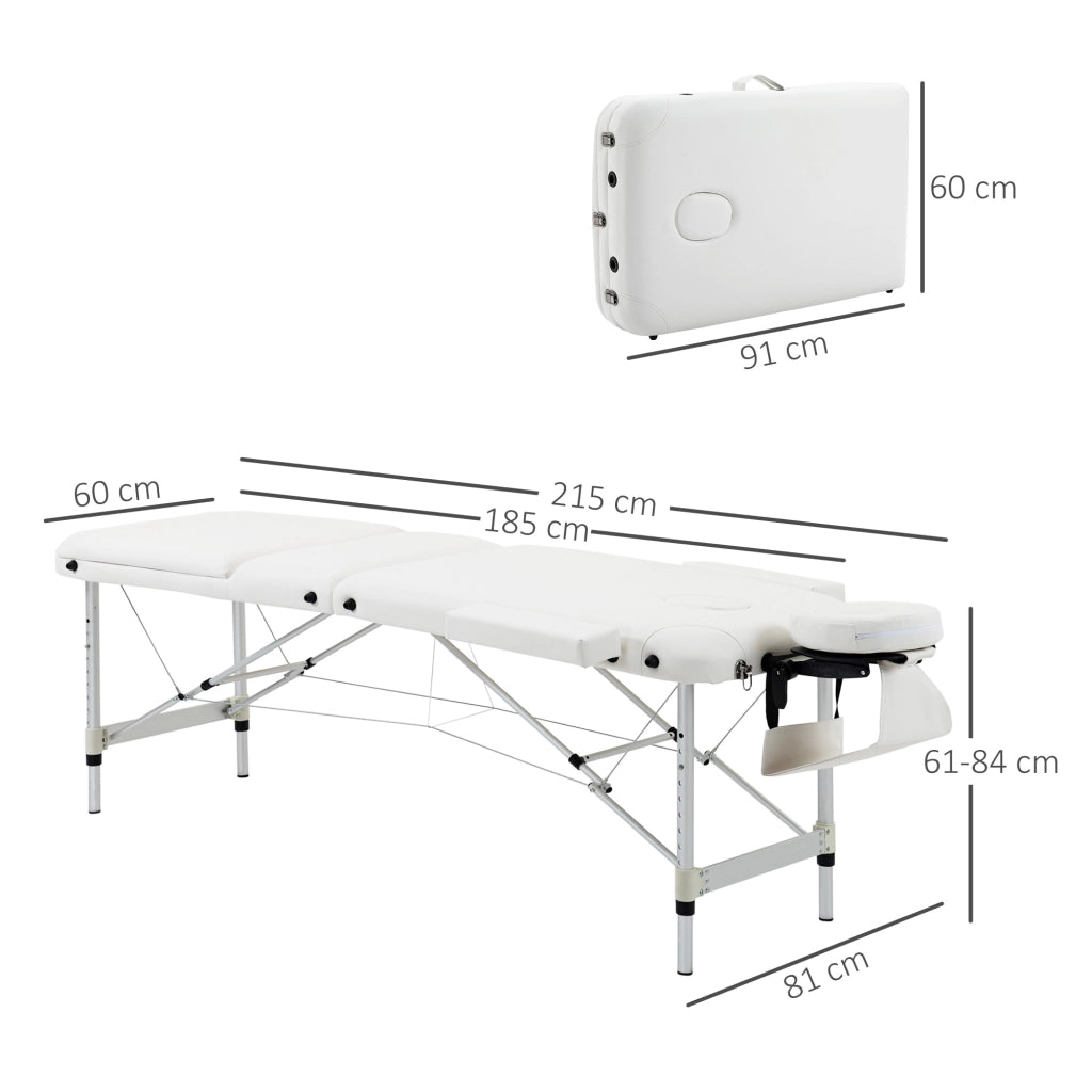 Lettino Massaggi Portatile Pieghevole e Professionale in Alluminio bianco 215x81x61-84cm