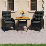 Set Mobili da Pranzo per Giardino 3 pz Polyrattan e Acacia Nero 3058527