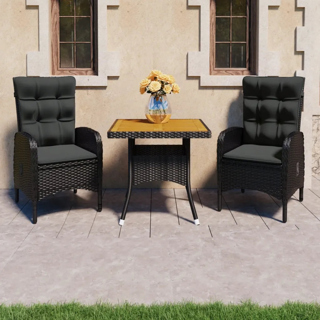 Set Mobili da Pranzo per Giardino 3 pz Polyrattan e Acacia Nero 3058527
