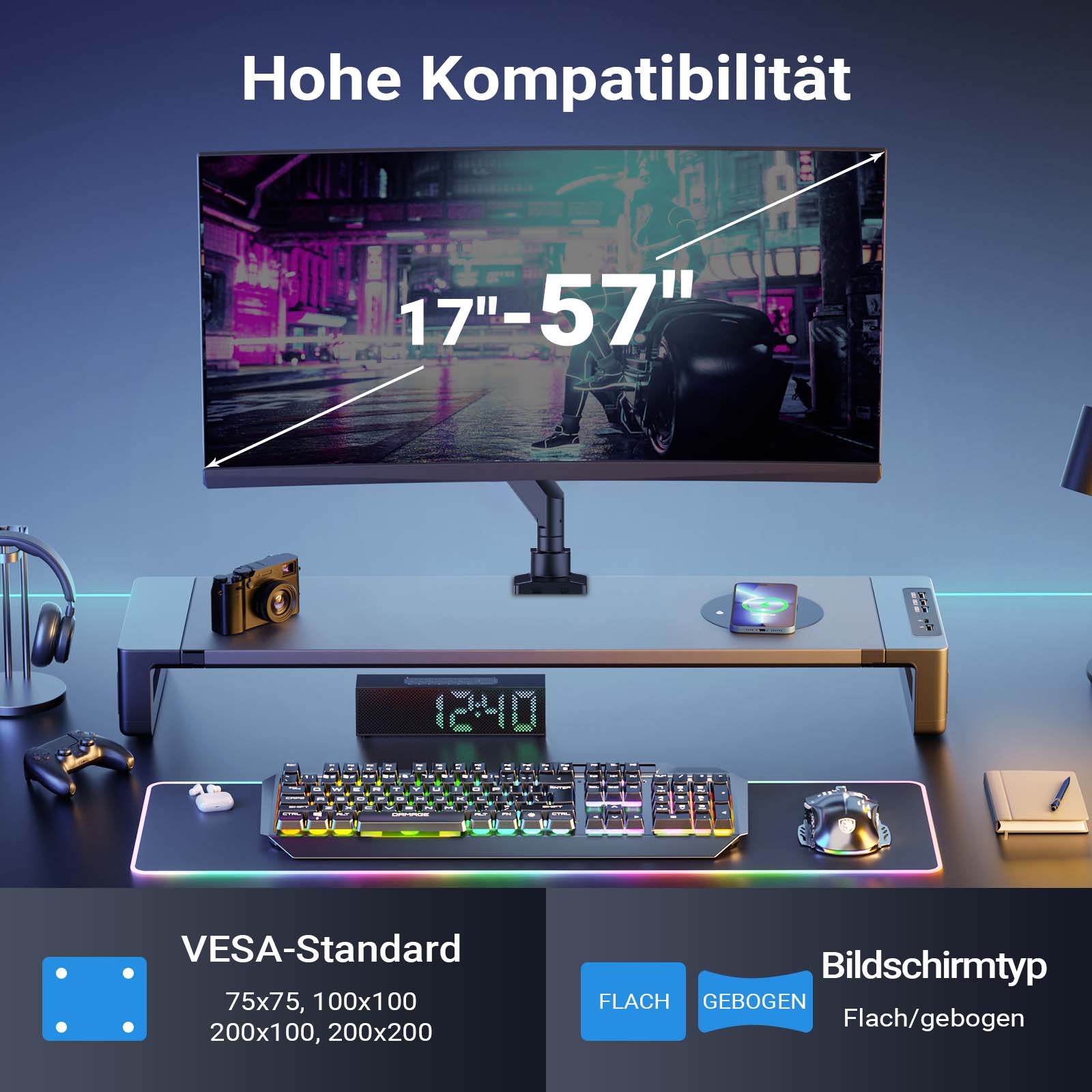 Braccio monitor da scrivania Supporto per schermi da 17 a 57" conforme a VESA, con molla a gas