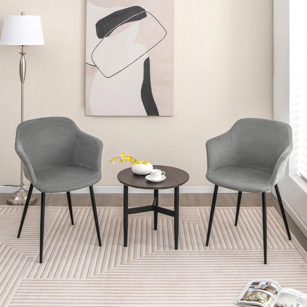 Set di 2 sedie per il tempo libero, set di sedie da pranzo rivestite con gambe in metallo, schienale ergonomico imbottito per sala da pranzo, cucina, patio (grigio)