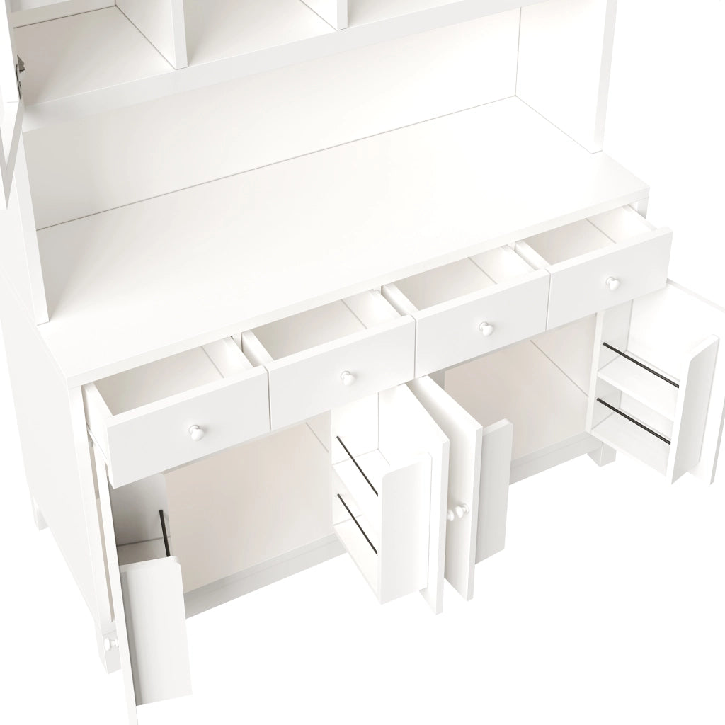 Credenza con 4 cassetti; ripiani regolabili e LED RGB - per cucina - bianco
