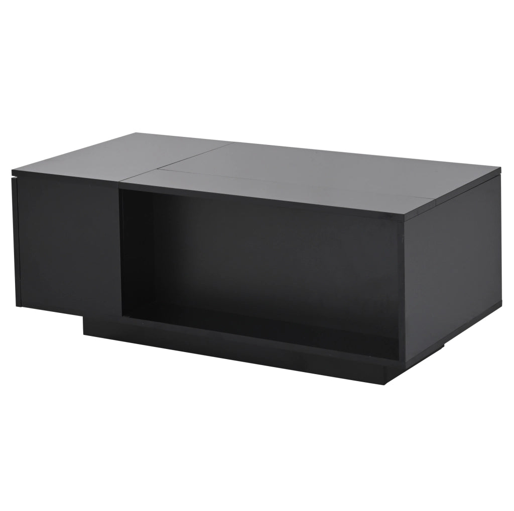Tavolino da caff猫 100x50x40 cm; alzata idraulica con vano nascosto e cassetto; pannello truciolare nero