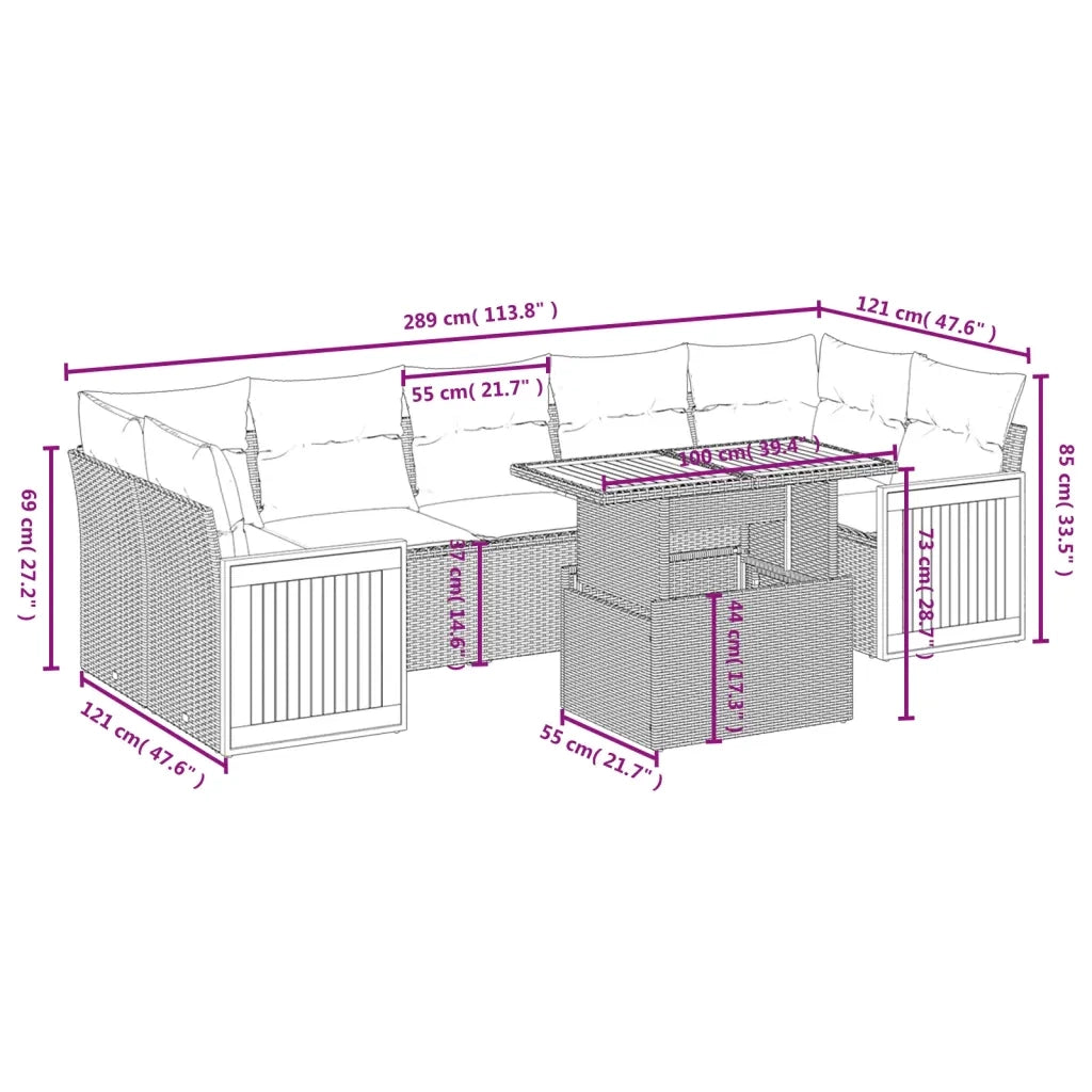 Set Divani da Giardino con Cuscini 8 pz Nero in Polyrattan 3273870