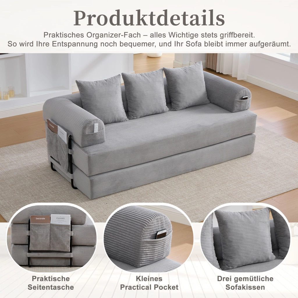 DIVANO modulare 200x94x67 cm in velluto a coste grigio chiaro