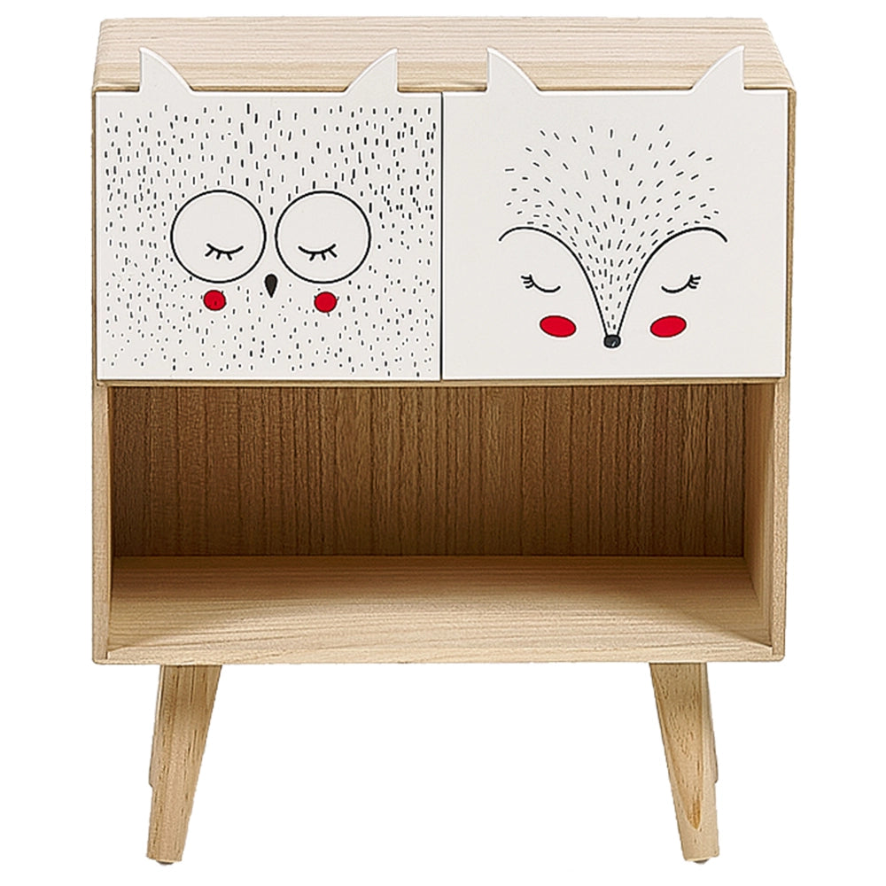 Comodino Legno Chiaro 2 Cassetti Per Bambini Tema Animale