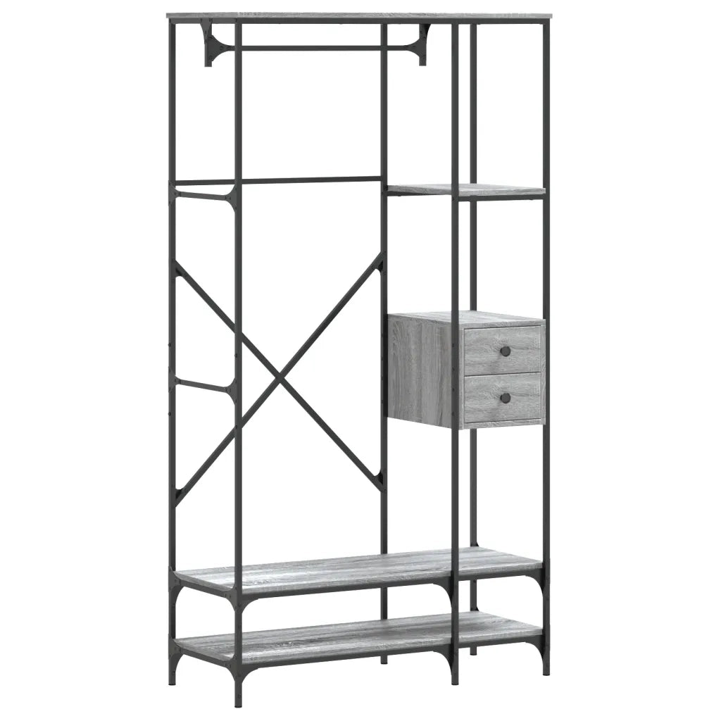 Appendiabiti con Scaffali Grigio Sonoma in Legno Multistrato