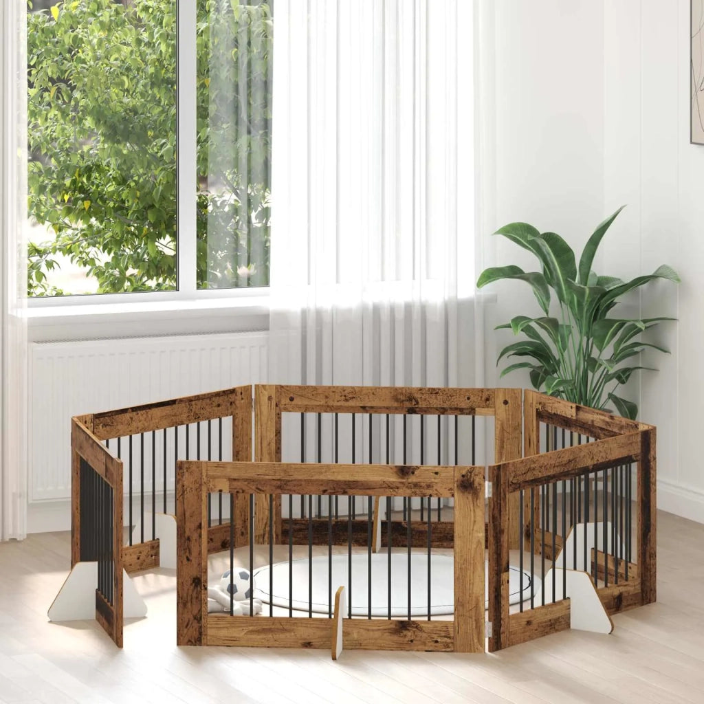 Cancello per cani con supporti 6 pz Legno antico 100 x 60 cm CFW6683708