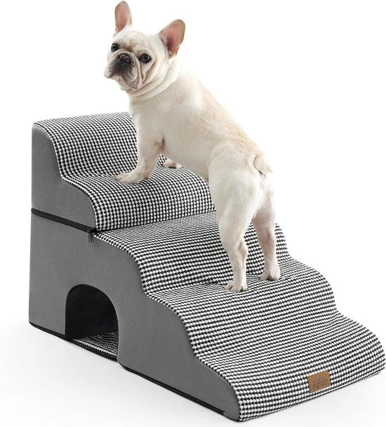Trappola per cani con foro - Piccola trappola per animali domestici con copertura impermeabile - Alta densità schiuma - Soglia per gatti per letto a soppalco - Leggero e duraturo - 197 x 332 x 224 mm - 5 livelli - Bianco e nero