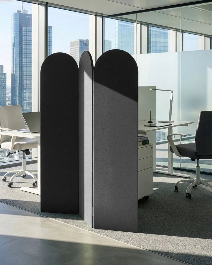 Divisorio pieghevole a 3 pannelli con struttura in acciaio poliestere grigio scuro ufficio domestico stile moderno