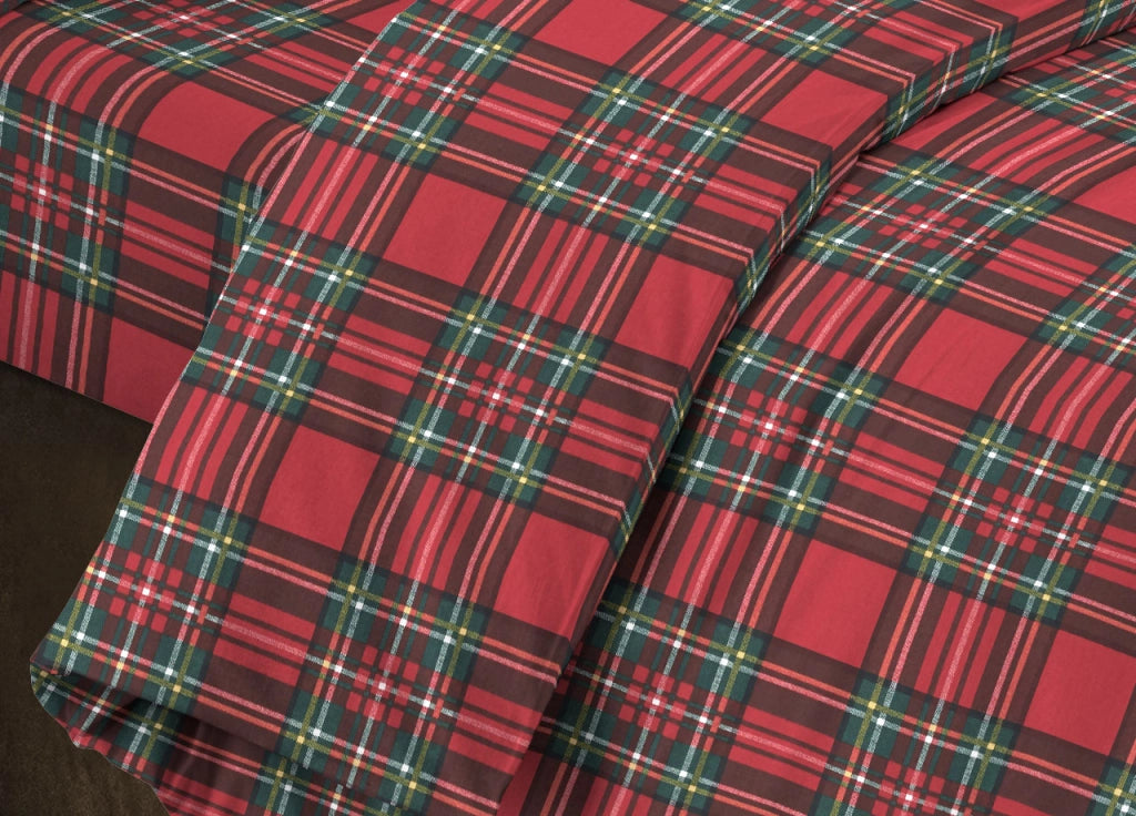Sacco Copripiumino Piumone Letto In 100% Cotone Made Italy Vari Disegni RP - Piazza 1-2 - Kilt Rosso