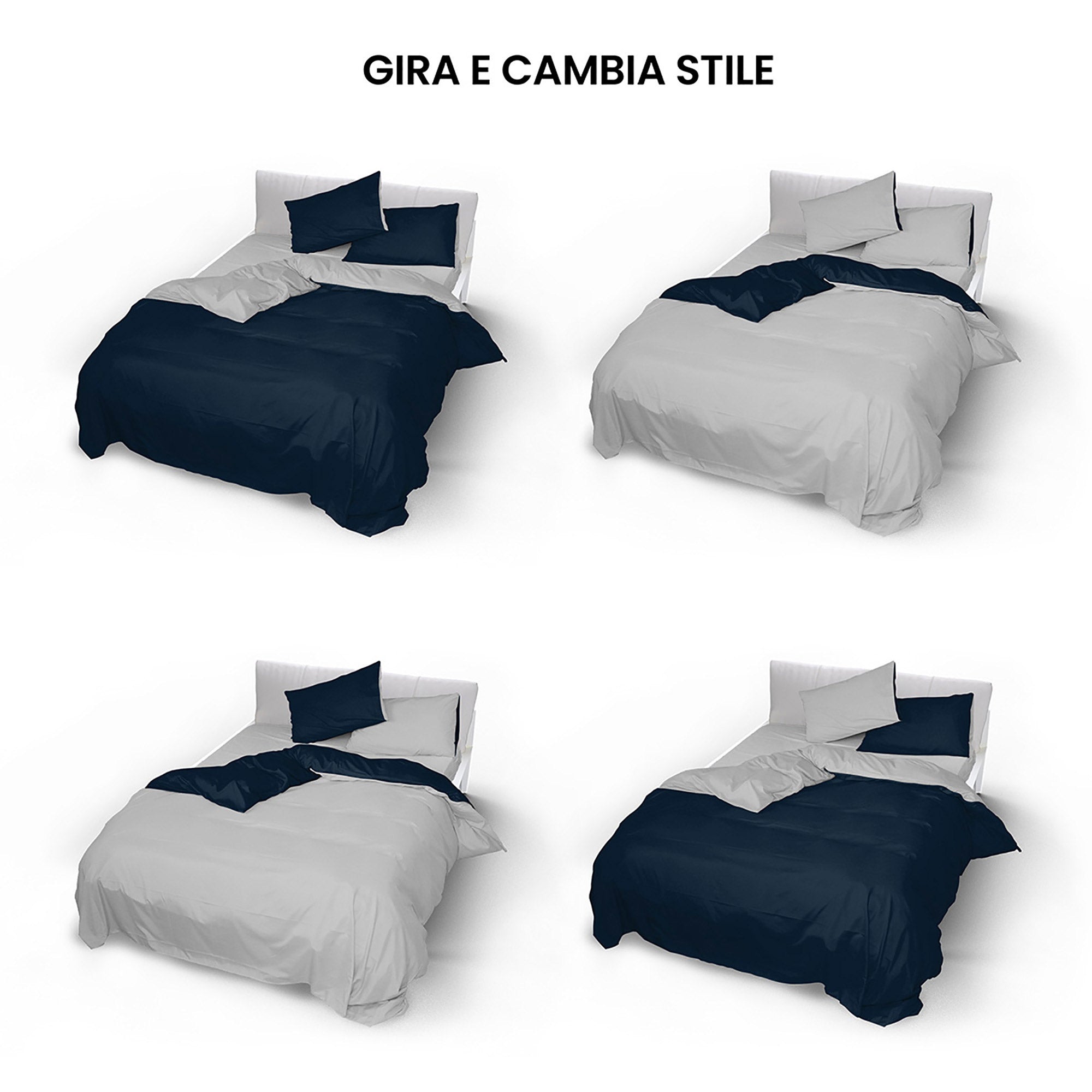 Copripiumino con Sacco e Federe Doubleface Blu Scuro/Grigio Chiaro 1 Piazza e Mezzo