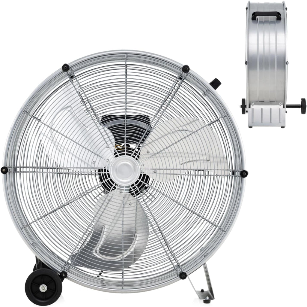 Ventilatori da Pavimento, 3 Velocità di Vento Regolabili, Ventilatore Industriale in Metallo, 2 Ruote in Gomma, per Magazzino, Officina, Cantina, Ufficio, Ø60 CM (Argento)