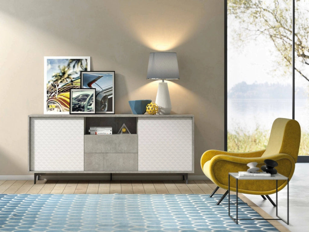 Madia Azis, Credenza 3 Ripiani Made in Italy, 184x45x77h cm Bianco