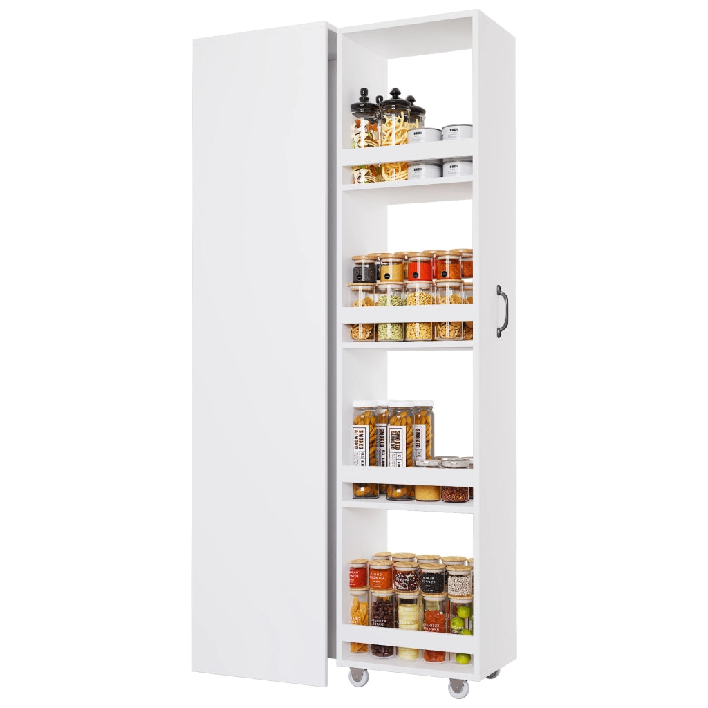 Libreria con rotelle, box protettivi e sponde di sicurezza per cucina e bagno, in MDF bianca, 40 × 30 × 160,5 cm