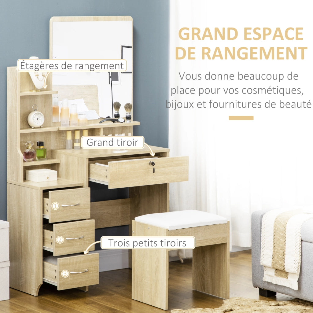 Scrivania da trucco con specchio e sgabello ¨C zephmum ¨C legno naturale