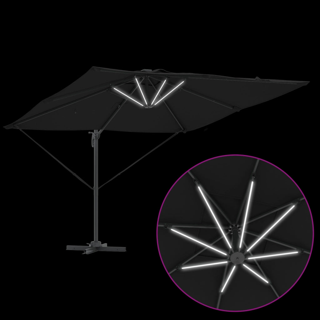 Ombrello a Sbalzo Roma con LED Nero 286x285x270 cm Alluminio