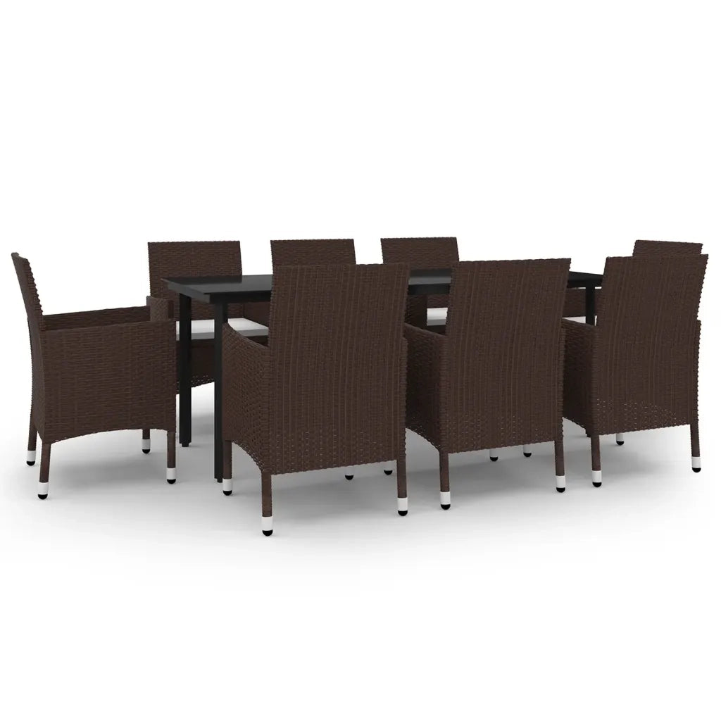Set da Pranzo da Giardino e Cuscini 9 pz in Polyrattan e Vetro 3099678