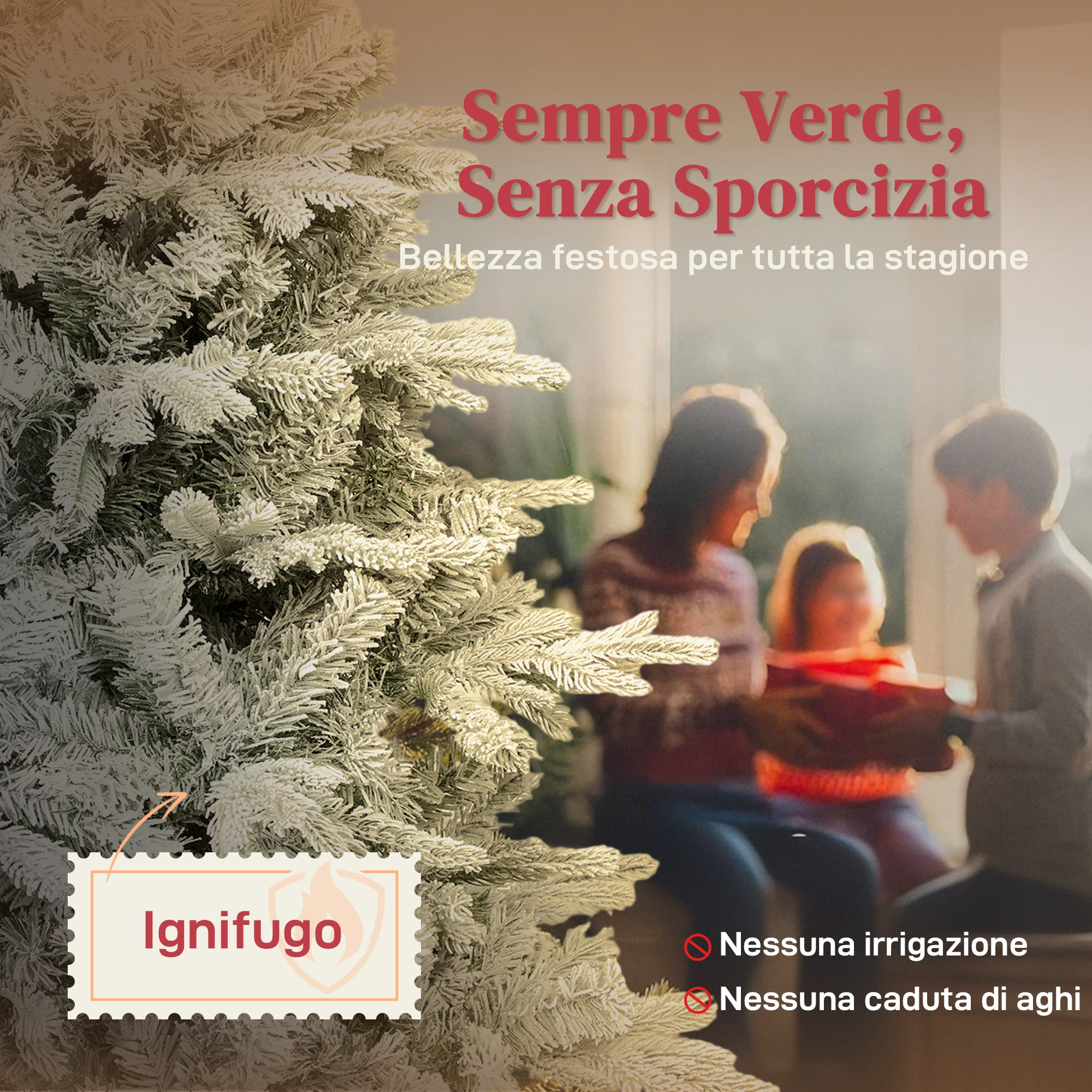 Albero di Natale Innevato Alto 150 cm con 828 Rami e Base in Metallo Verde