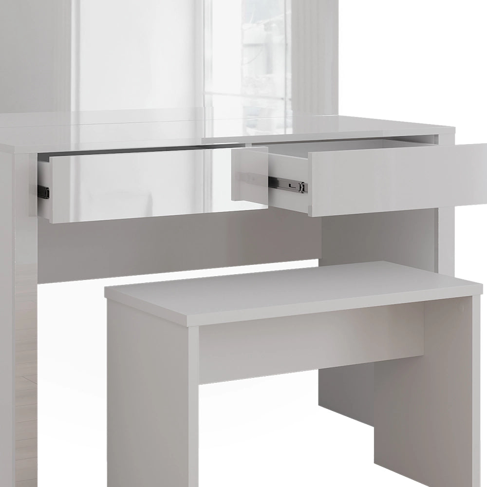 Vicco Tavolino da toilette Bianco lucido/bianco 110 cm con specchio e panca