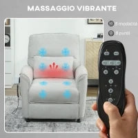 Poltrona Reclinabile con Riscaldamento, 8 Punti Massaggio e 5 Modalità, Tessuto Ciniglia, Grigio Chiaro