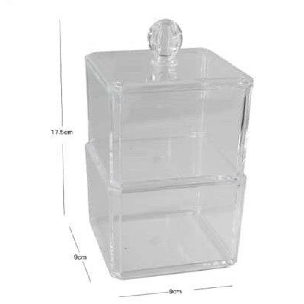 Trade Shop - Contenitore Trasparente Porta Ovatta Cotton Fioc 2 Piani Organizer Bagno 10242 -