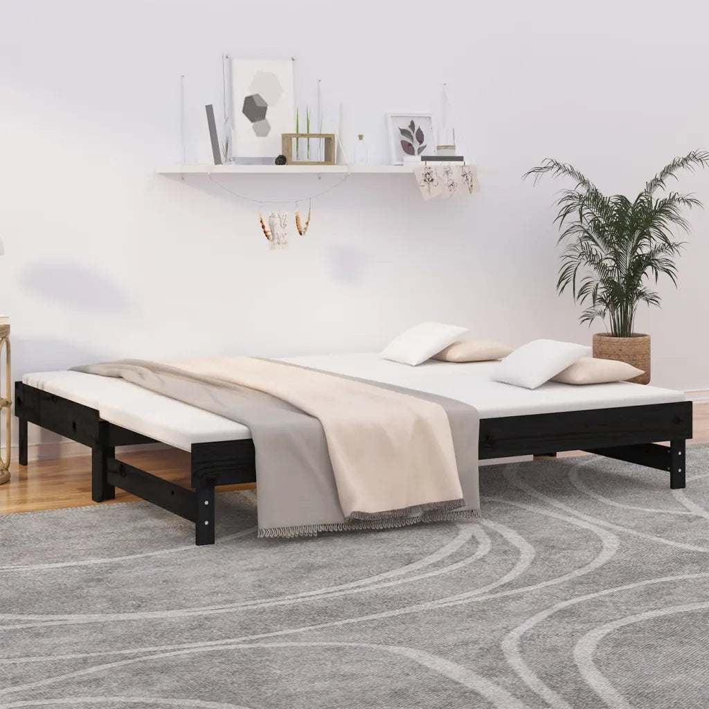Dormeuse Estraibile Nera 2x(90x200) cm Legno Massello di Pino 823383