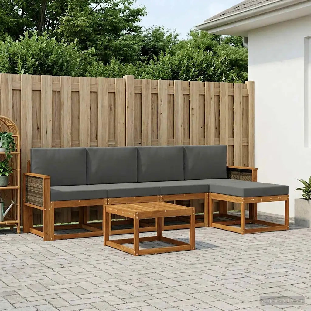 Set di divani da esterno 6 pcs Naturale e Antracite Poliestere 3385148