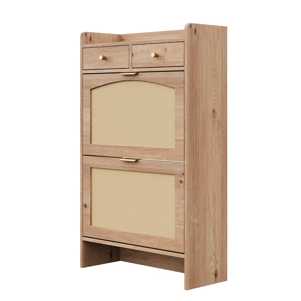 Scarpiera con 2 vani ribaltabili e 2 cassetti - per ingresso - 65x25x106 cm - naturale
