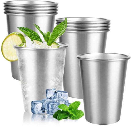 Bicchiere in Acciaio Inossidabile - Bicchiere da Bere Stacking - 350 ml - Argento - Riciclabile - Ideale per Feste e Viaggi