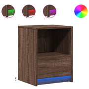 Set di 2 Comodini | Armadio da Notte | Mobiletto da notte con Luci LED Rovere Marrone in Legno Multistrato