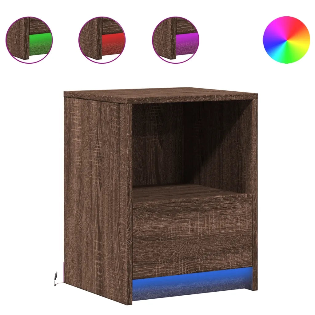 Set di 2 Comodini | Armadio da Notte | Mobiletto da notte con Luci LED Rovere Marrone in Legno Multistrato