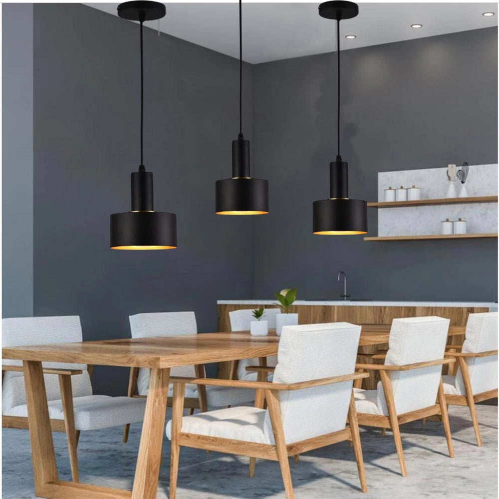 Trade Shop - Lampadario A Sospensione Soffitto E27 Lampada Pendente Minimal Per Cucina Isola Snack A22 - Nero