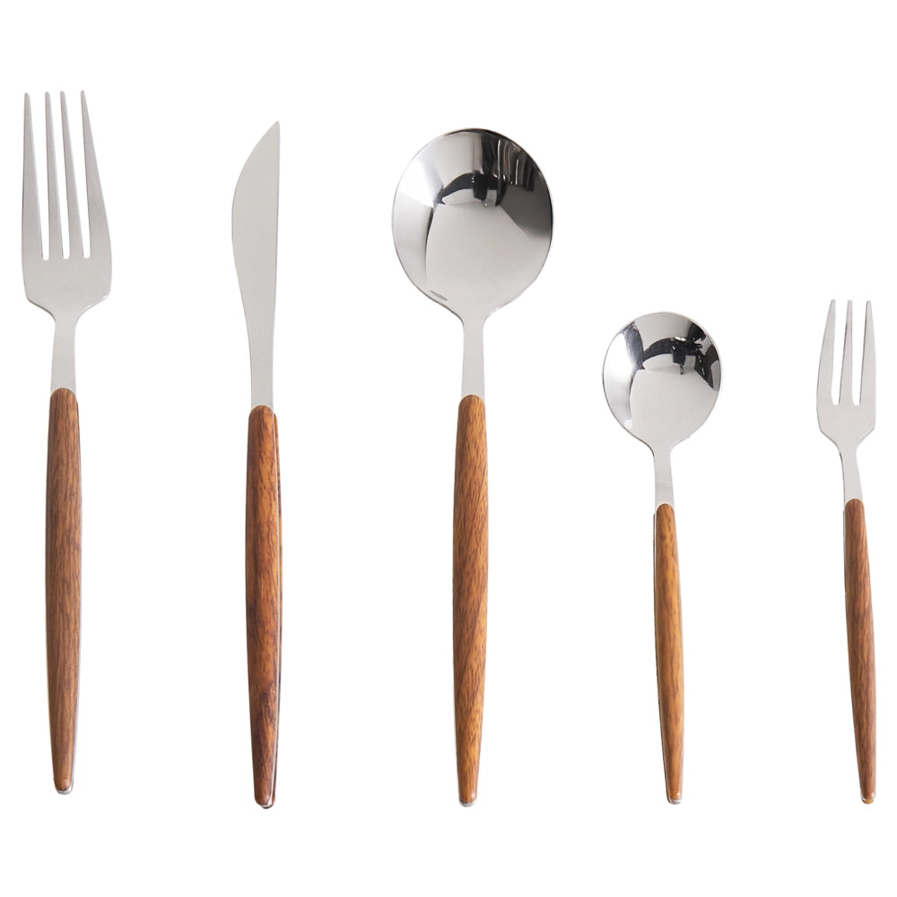 Set di posate Modern Glam 30 pezzi Coltello Forchetta Cucchiaio Cucchiaino da tè Forchetta da frutta Materiale sintetico Acciaio inossidabile argento