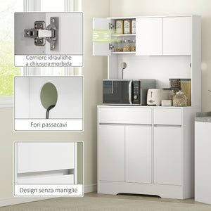 Credenza da Cucina Moderna 100x38x180 cm con 4 Armadietti 2 Cassetti e Ripiani Regolabili Bianco