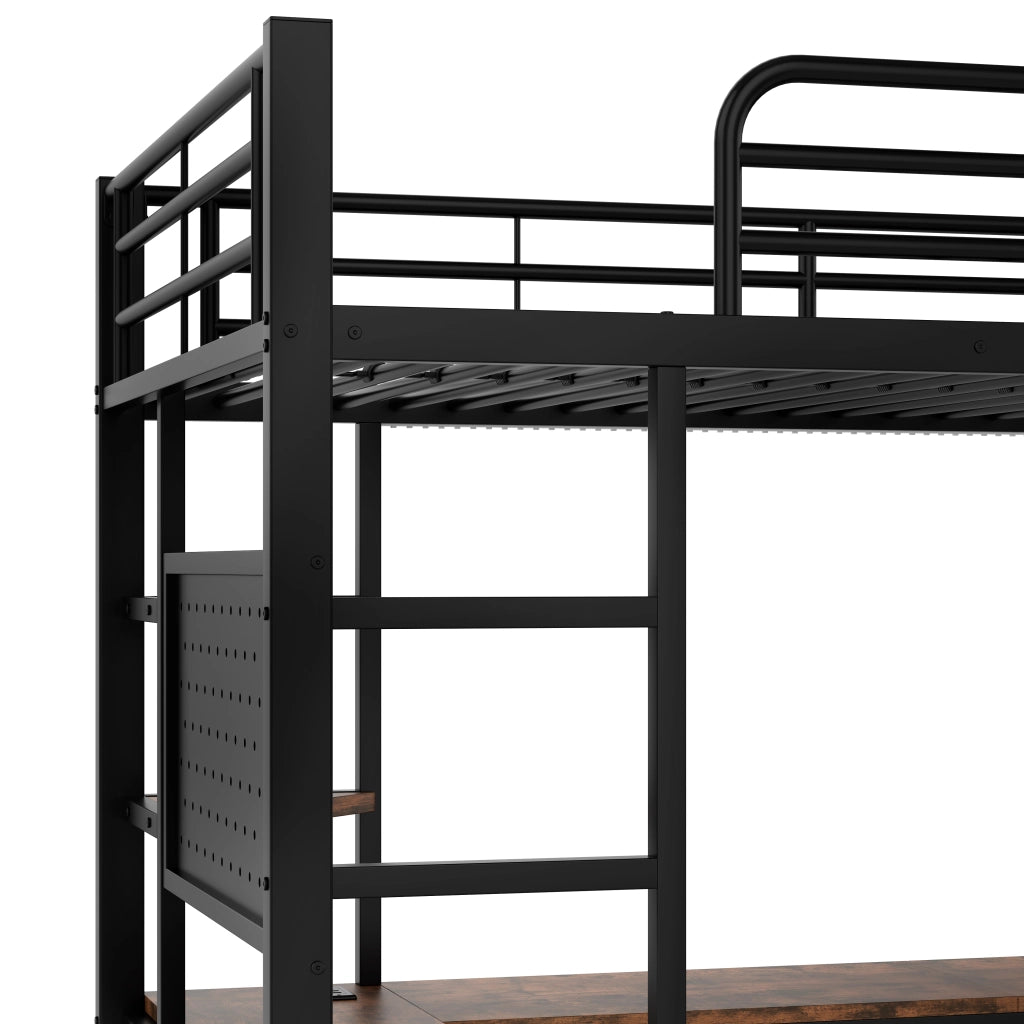 LETTO A CASTELLO 90 x 200 cm con scrivania e LED, metallo, nero