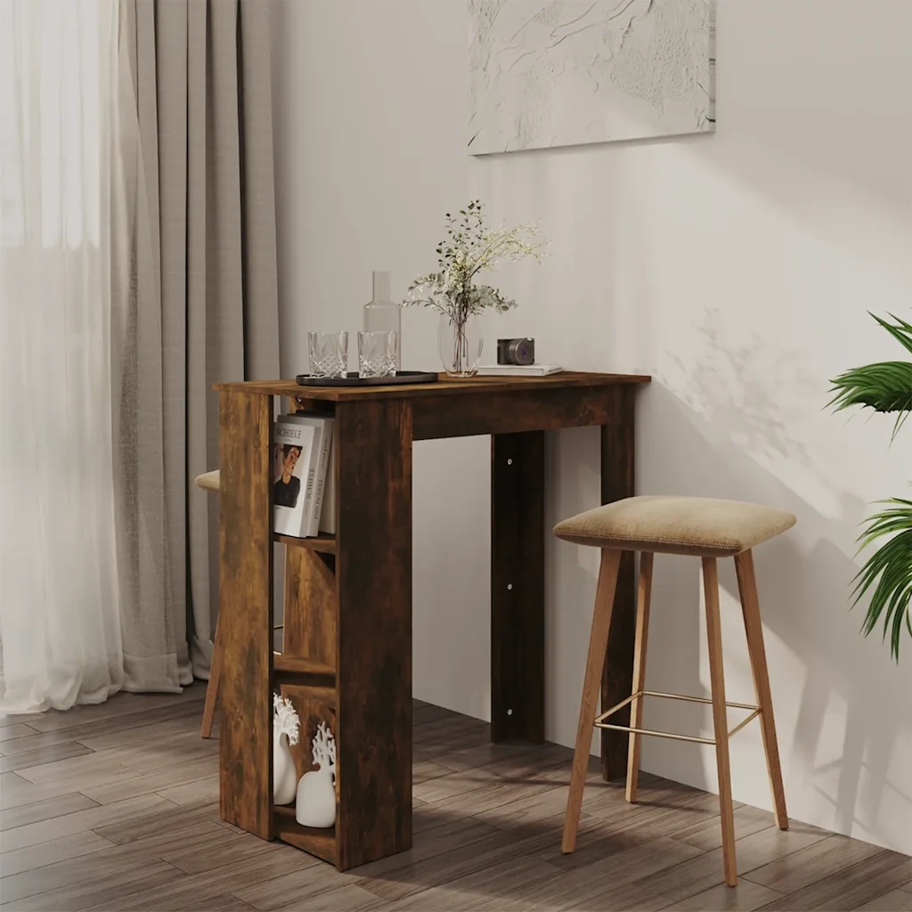 Tavolino da Bar con Ripiani-Tavolino da soggiorno-Tavolo Rovere Fumo 102x50x103,5 cm