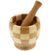 Trade Shop - Mortaio Pestello Manuale 11.5x10 Cm In Bamboo Legno Per Pesto Spezie Condimento -