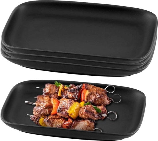 Servizio per 4 persone - Tavola rettangolare in materiale antiadito nero per antipasti e dessert - 155 x 91 cm. Servizio per sushi, frutta e contorni.