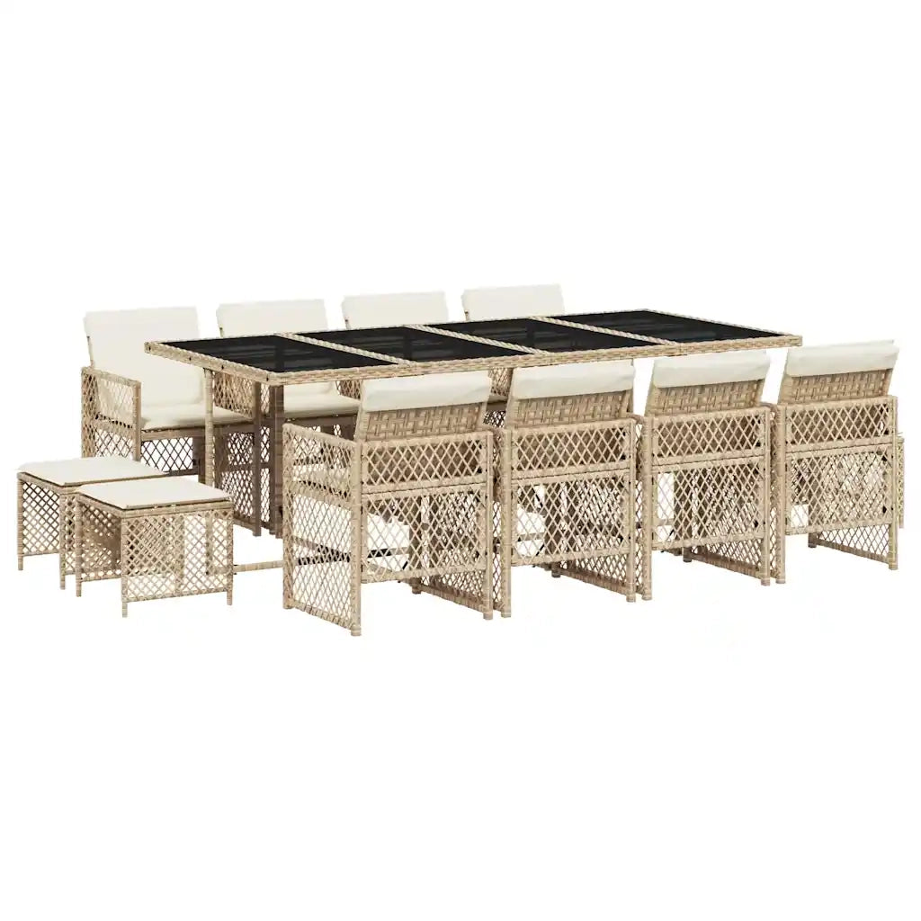 vidaXL Set da Pranzo da Giardino 13 pz con Cuscini Beige in Polyrattan