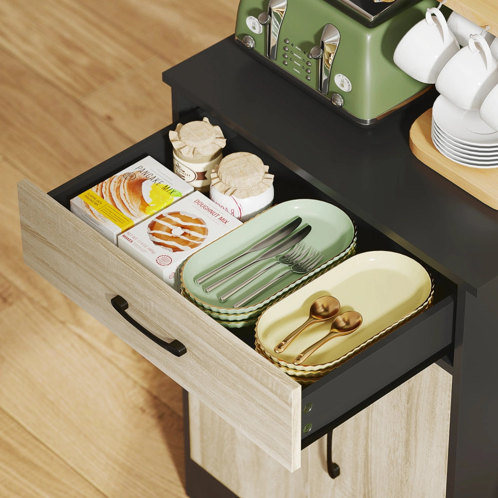 Mobile Alto Cucina Credenza Moderna 60x40x180 cm con Mensola e Foro Passacavi Rivestimento in Melamina Nero e Color