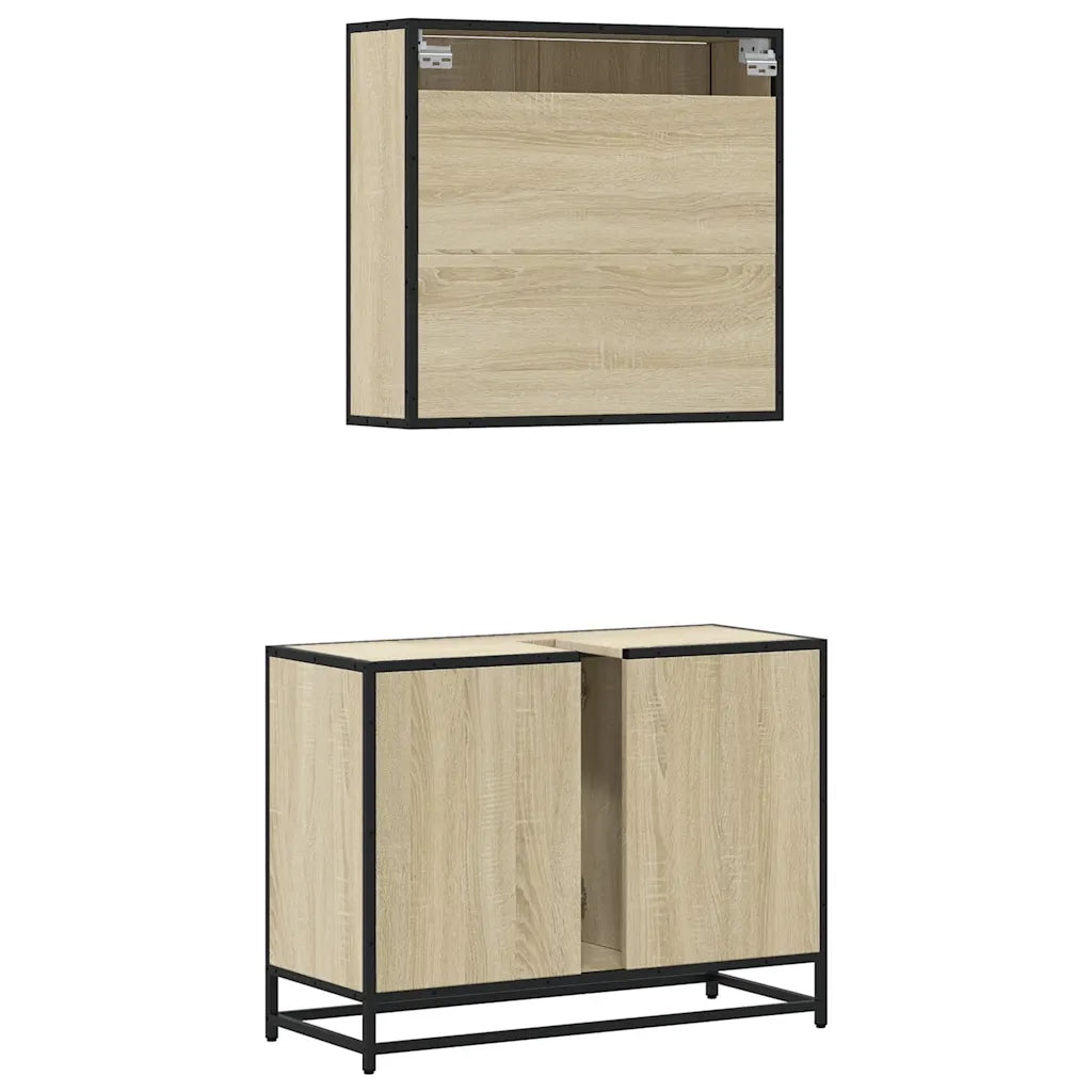 Set Mobili da Bagno 2 pz Rovere Sonoma in Legno Multistrato 3300901