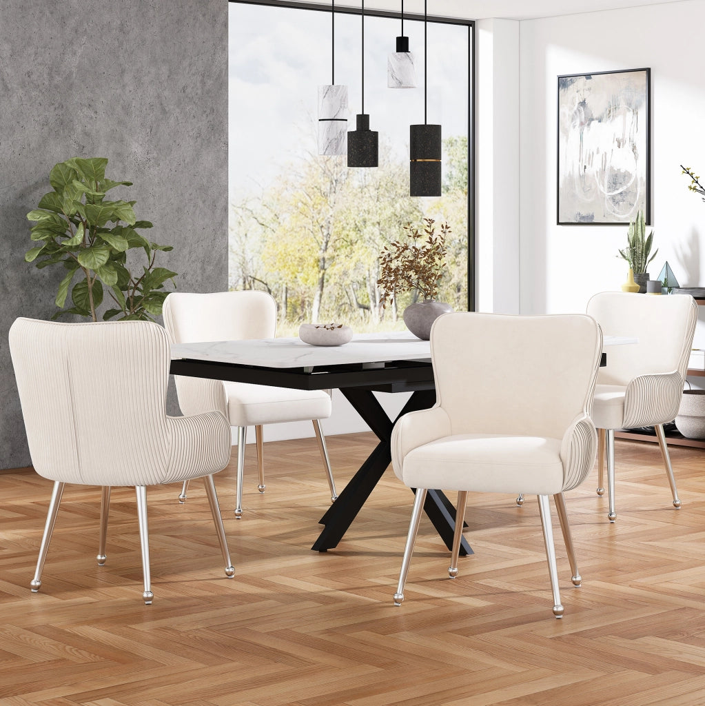 Set di 2 sedie in velluto beige con braccioli e supporto lombare