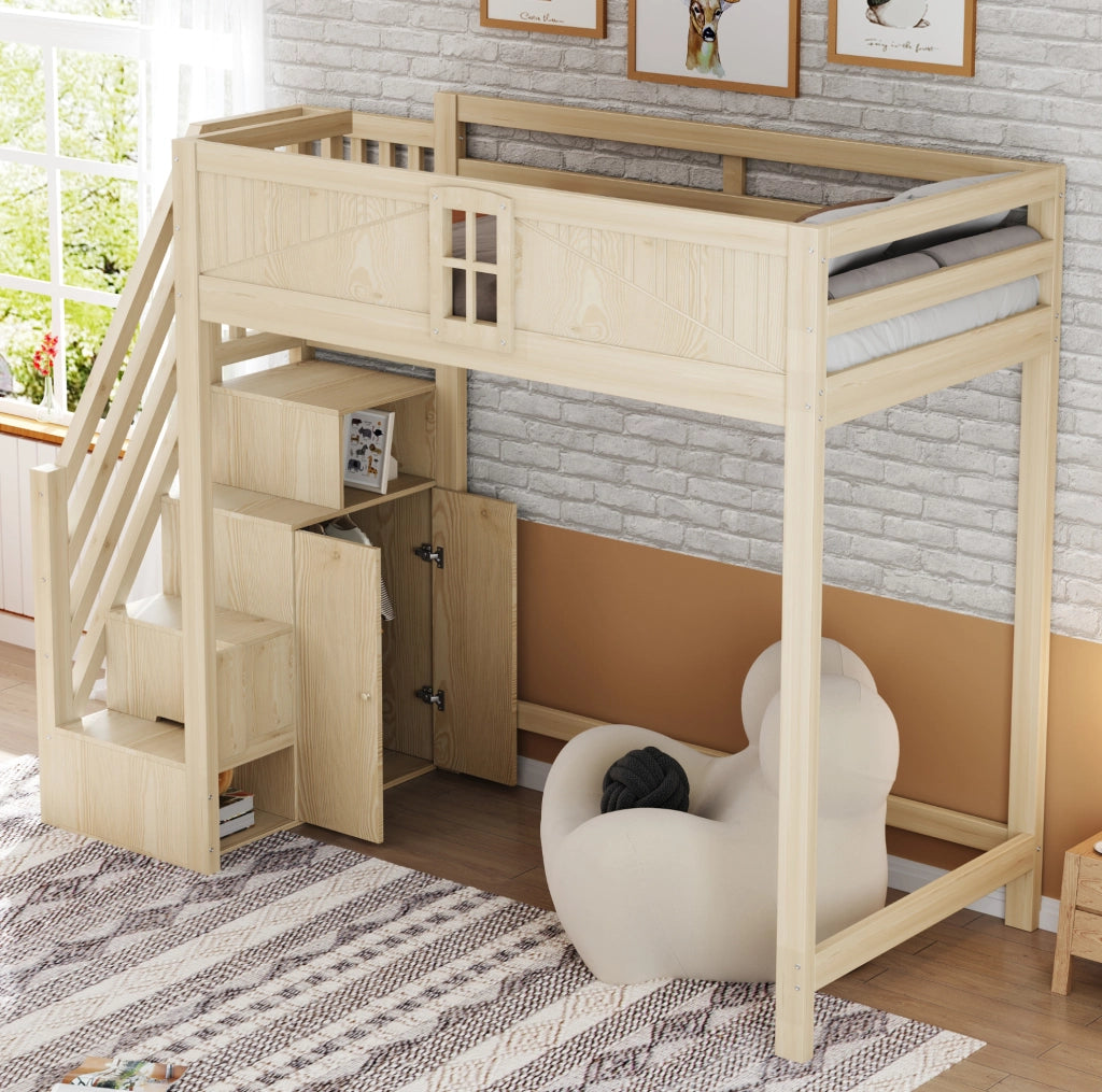 Letto a soppalco in legno 90x200 cm con scala reversibile