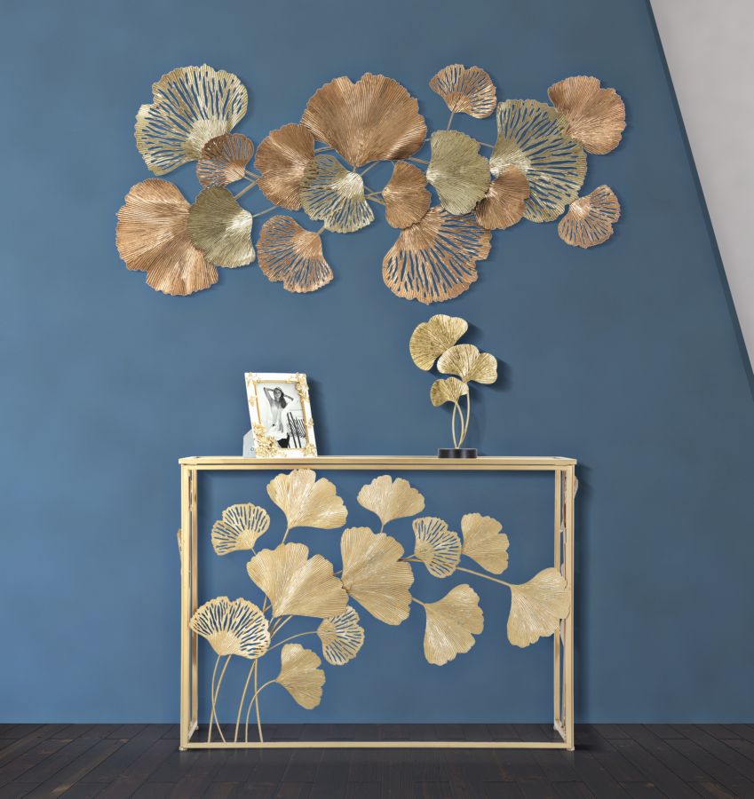 Console in Ferro Leaf 108x36,5x80 cm in Ferro MDF e Specchio Oro
