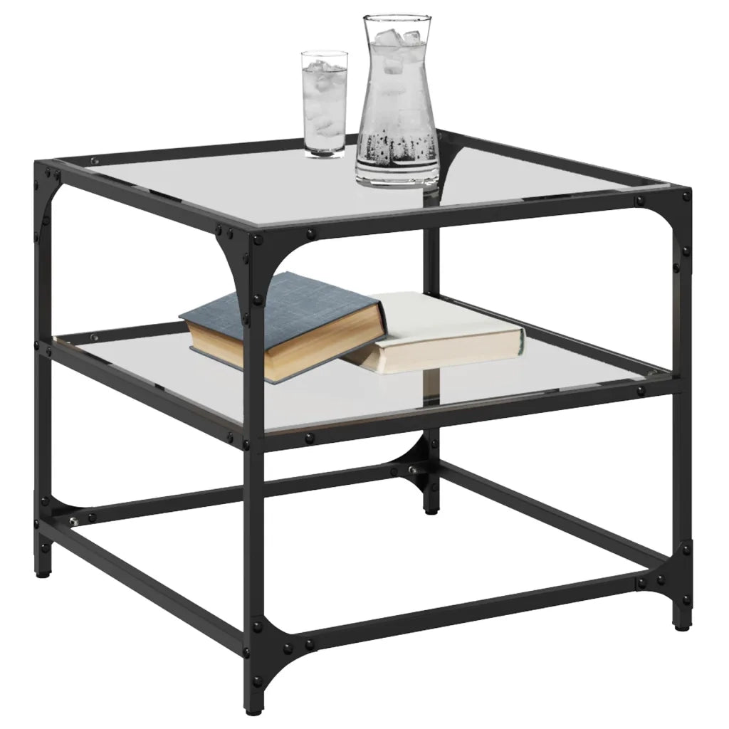 Tavolino salotto | Tavolino da caff¨¨ | Tavolino da Soggiorno con Piano Vetro Trasparente 50x50x45cm Acciaio
