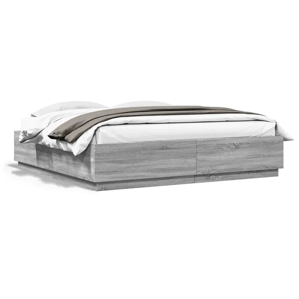 Giroletto Luci LED-Struttura Letto con LED Grigio Sonoma 200x200 cm Legno Multistrato 448770