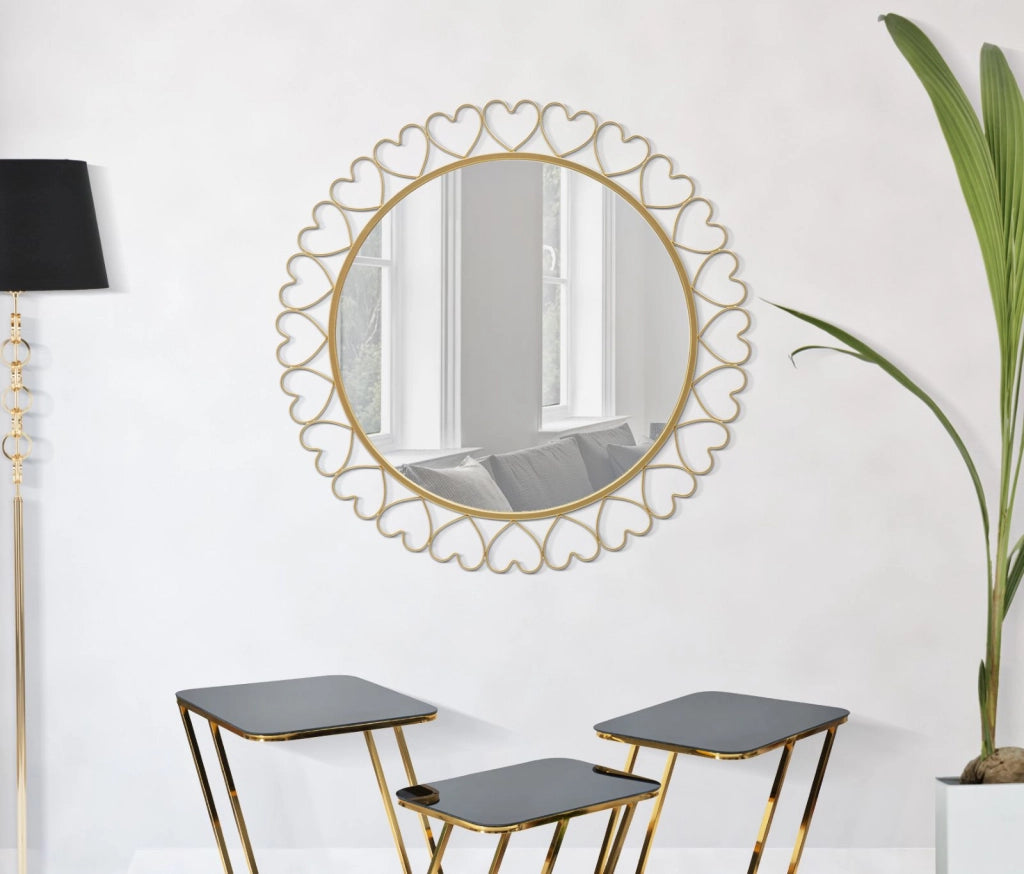 Specchio Hearts 80x2,5x80 cm in Ferro e MDF e Specchio Oro