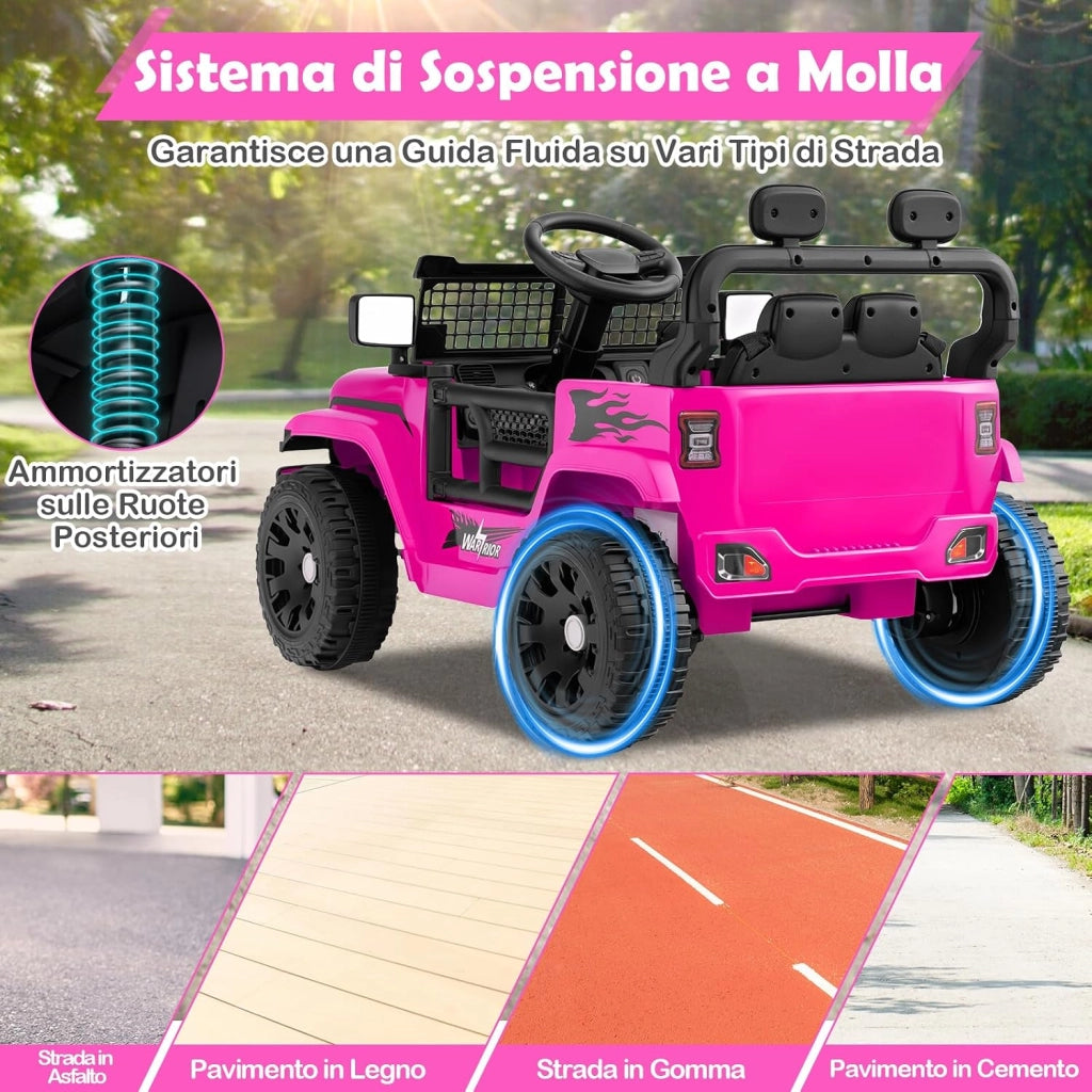 12V Macchina elettrcia per Bambini, Auto con Telecomando 3 Velocità Luci LED Musica, Doppi Motori, Veicolo Elettrico per Bambini 3+ Anni, Carico 30 kg (Rosa)